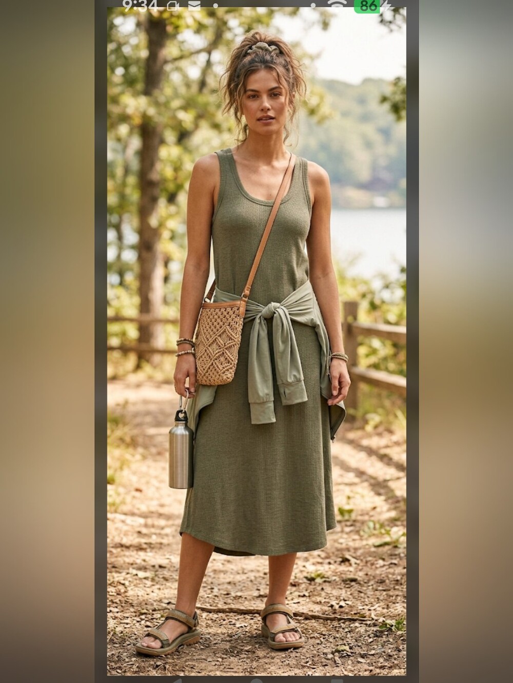 NWT RBX Weekender Midi Tank Dress M Green Nature Granola Athleisure #drs17